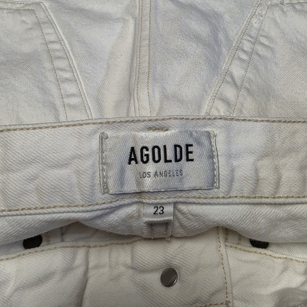 AGOLDE Parker Long High Rise Cut Off Denim Women's White Shorts Size 23 - Picture 7 of 10
